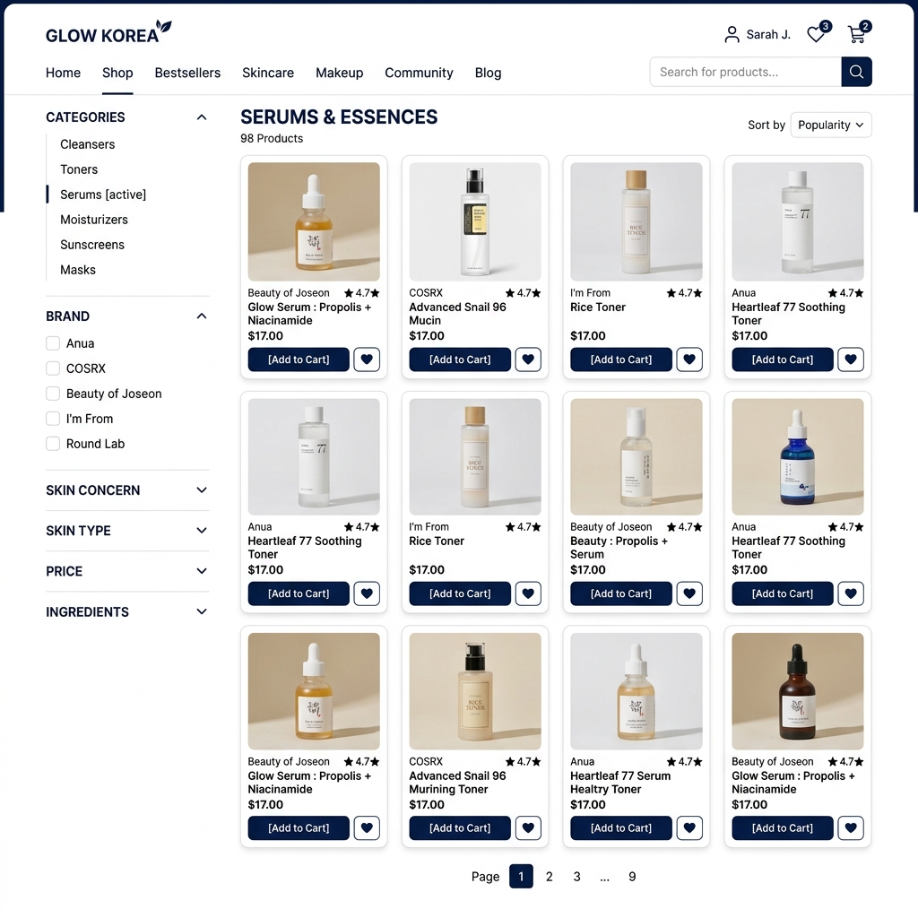 GlowHub - K-Beauty E-commerce Platform hero screenshot